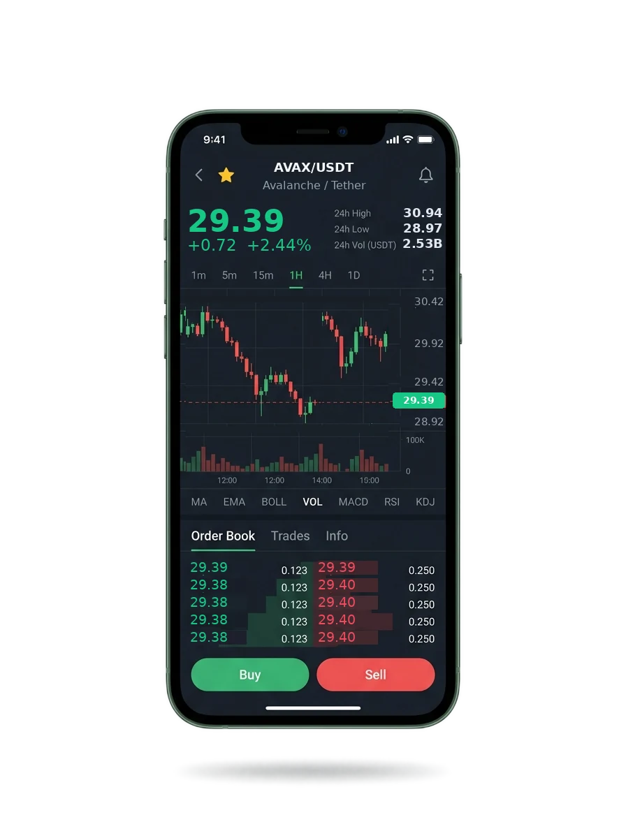 The AI telefonos ügynök mobile app showing a watchlist, a signal card and an account balance